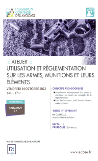 UTILISATION ET REGLEMENTATION SUR LES ARMES, MUNITIONS ET LEURS ELEMENTS
