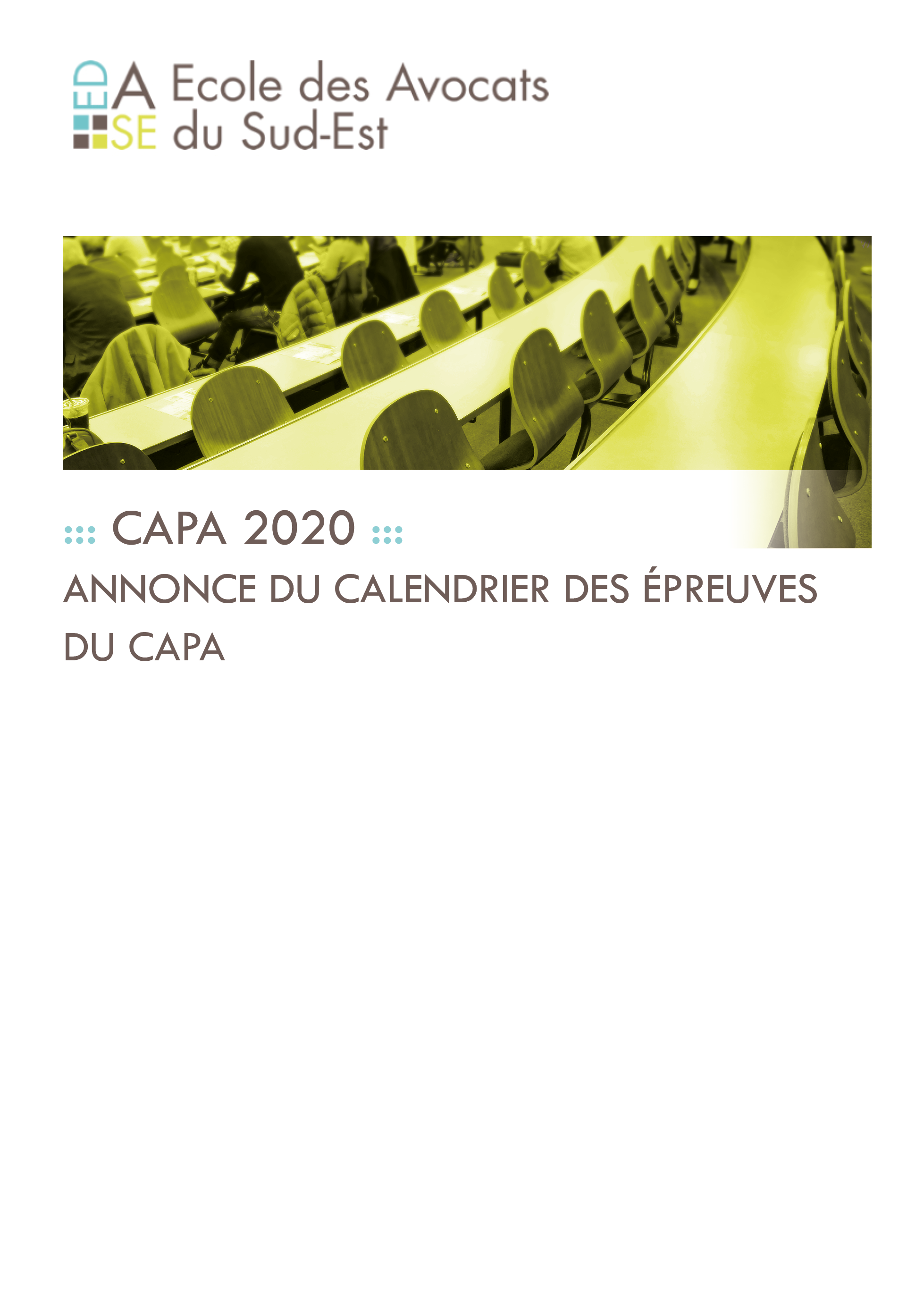 ANNONCE DU CALENDRIER DES ÉPREUVES DE LA SESSION 2020 DU CAPA