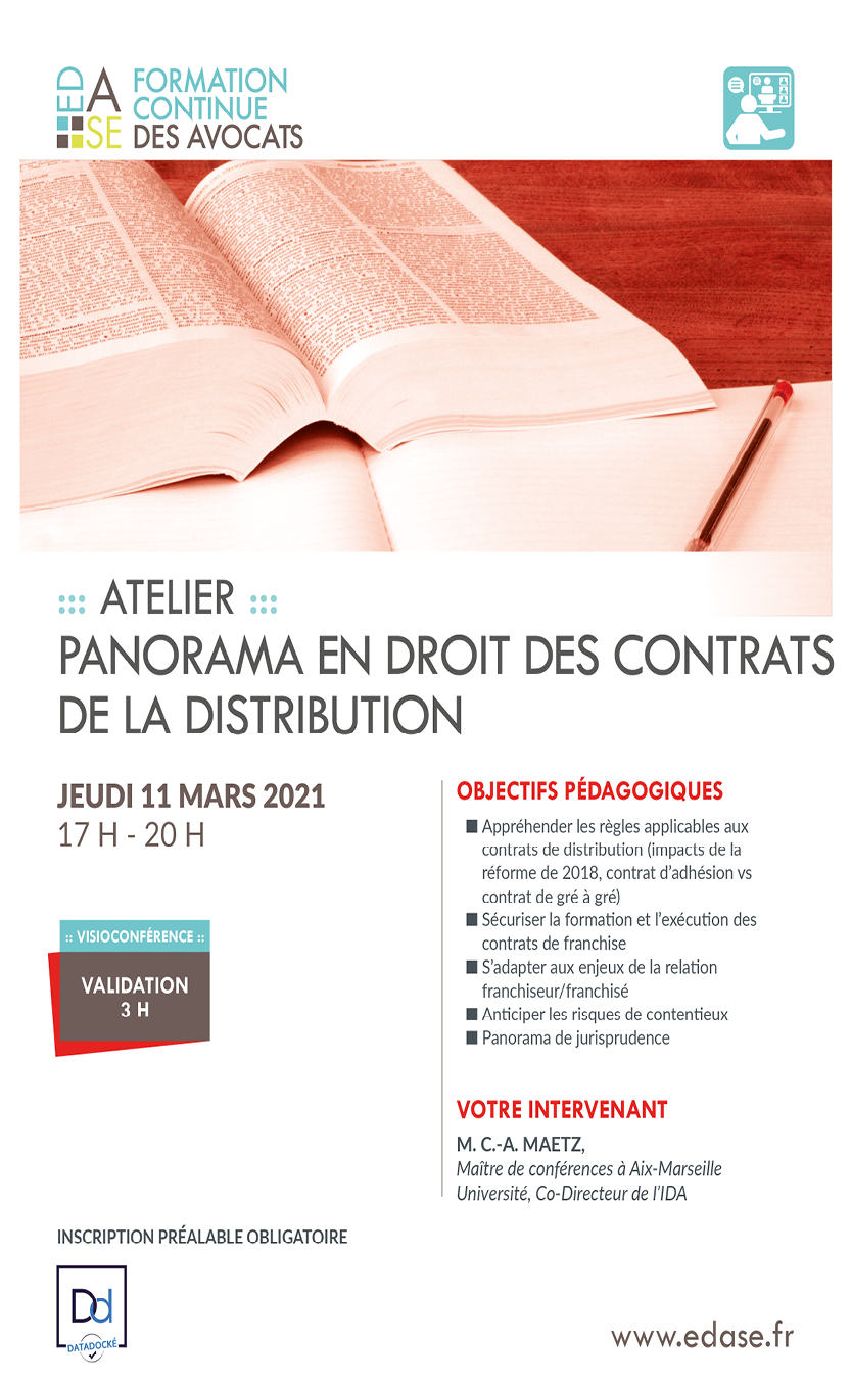 PANORAMA EN DROIT DES CONTRATS DE LA DISTRIBUTION