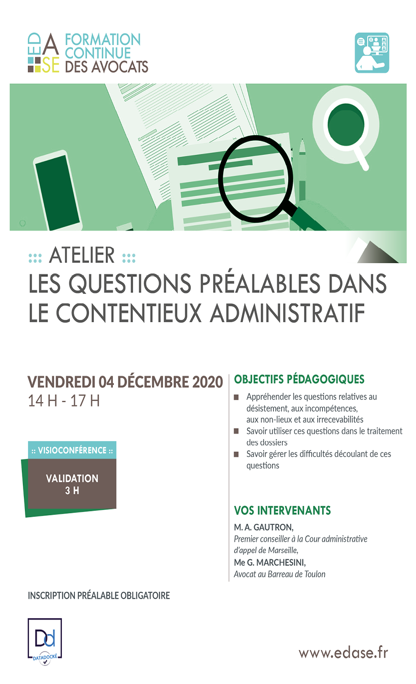 FORMATION EN DROIT PUBLIC : LES QUESTIONS PRÉALABLES DANS LE CONTENTIEUX ADMINISTRATIF