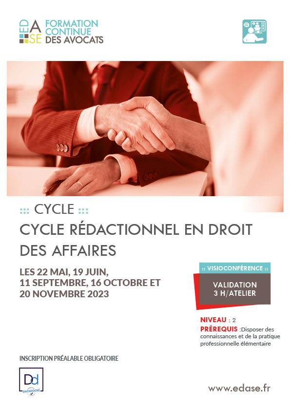 CYCLE REDACTIONNEL EN DROIT DES AFFAIRES - ATELIER II : LA REDACTION D’UNE CESSION DE DROITS SOCIAUX