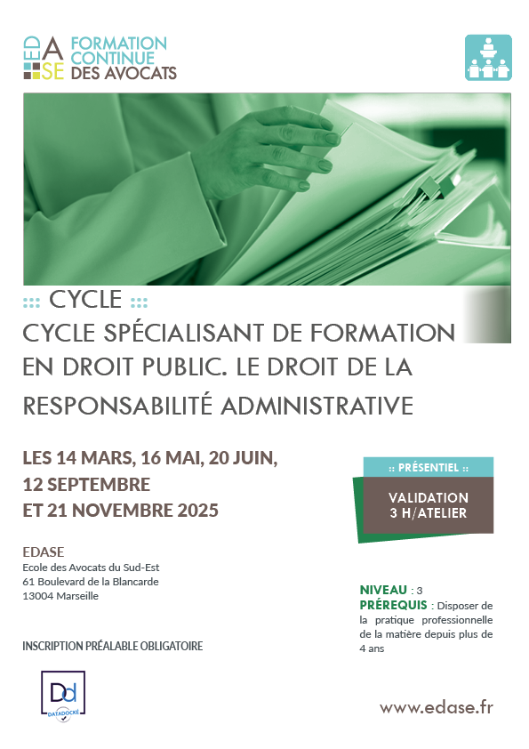 CYCLE SPÉCIALISANT DE FORMATION EN DROIT PUBLIC. LE DROIT DE LA RESPONSABILITÉ ADMINISTRATIVE. ATELIER II - RESPONSABILITÉ ET URBANISME