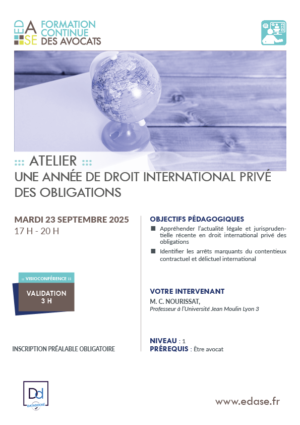 UNE ANNÉE DE DROIT INTERNATIONAL PRIVÉ DES OBLIGATIONS