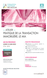 PRATIQUE DE LA TRANSACTION IMMOBILIÈRE. LE MIA